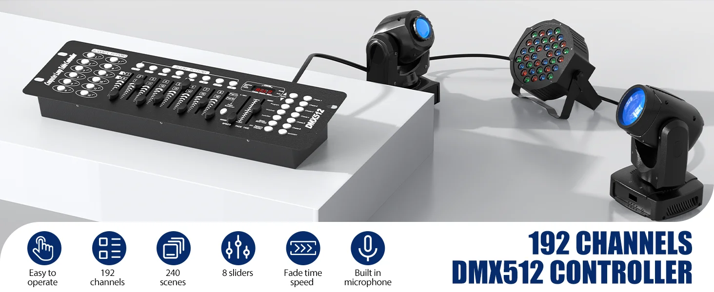 GWONG AC 100-240V Black Grand Console DMX and MIDI Operator 192 Channel Light Controller for Live Concerts KTV DJs Clubs