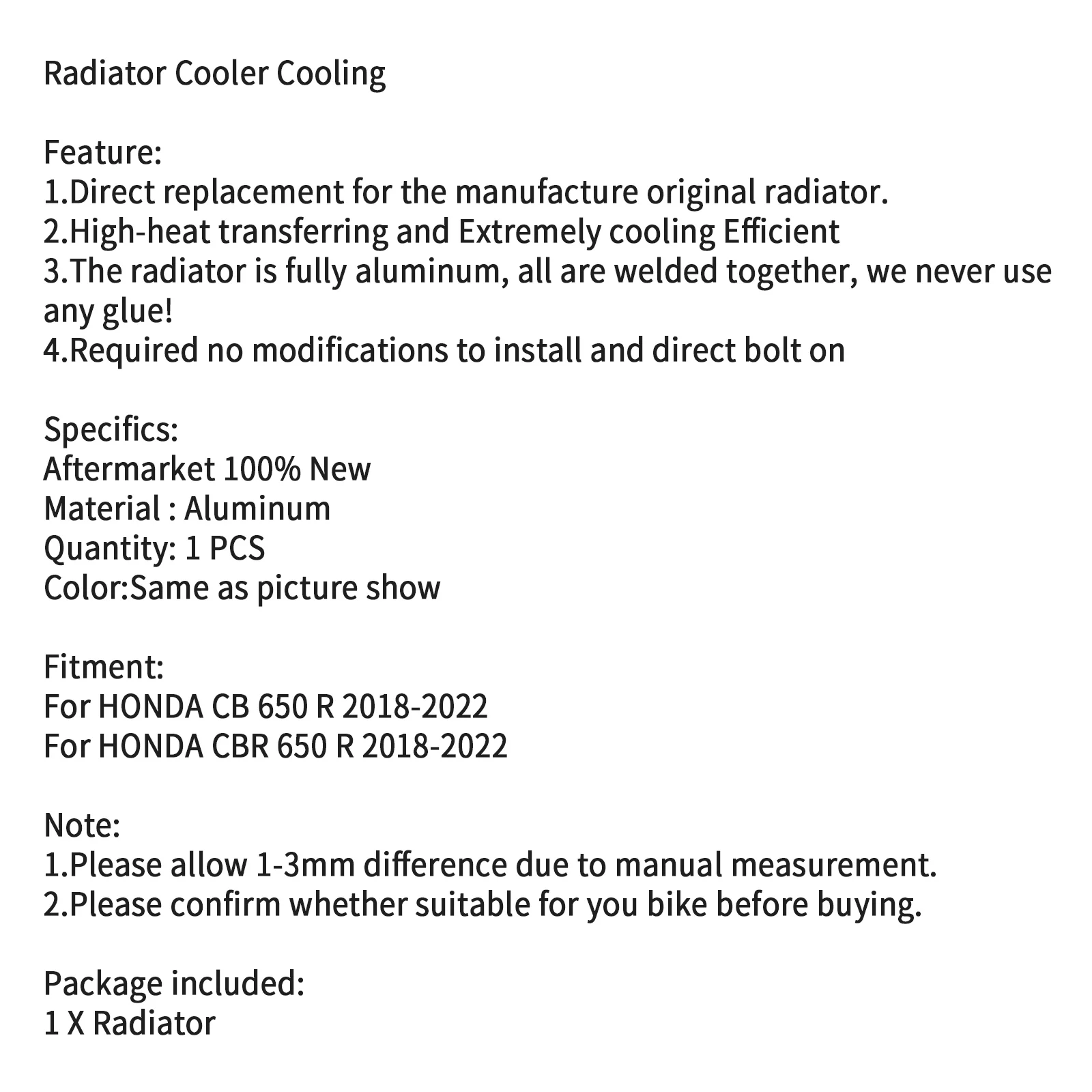 Artudatech Aluminum Radiator Cooler Cooling for HONDA CB CBR 650 R 650R 2018-2023