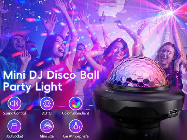 U'King 2PCS USB Mini Voice-Activated Magic Ball Light LED Disco Ball Light DJ Atmosphere Light Remote Control Strobe Night Light