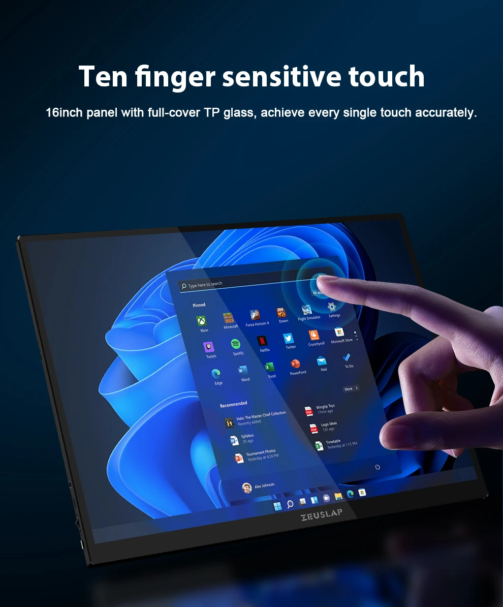 ZEUSLAP Portable Monitor Touch Screen 16" 2.5K 144hz Travel Display 2560*1600 For Laptop Computer Game Consoles Gift Man Gifts