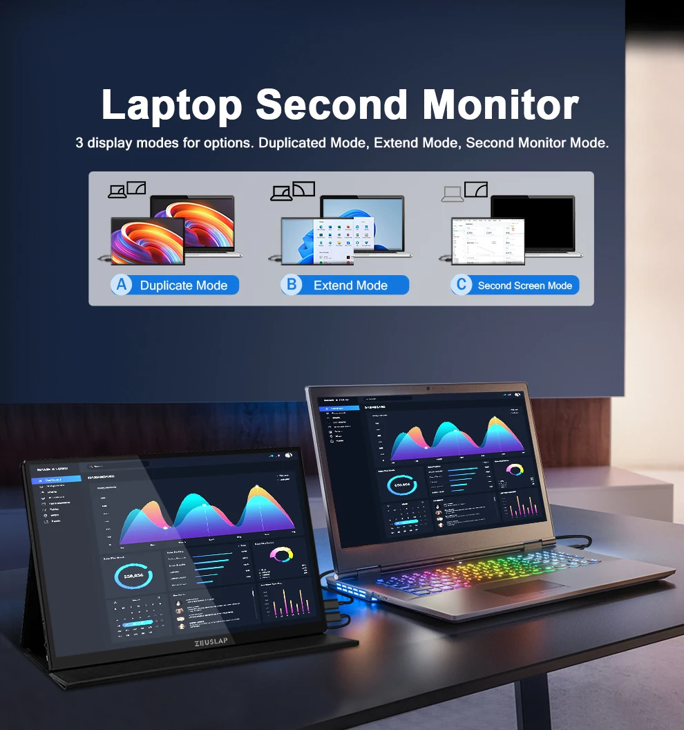 ZEUSLAP Portable Monitor Touch Screen 16" 2.5K 144hz Travel Display 2560*1600 For Laptop Computer Game Consoles Gift Man Gifts