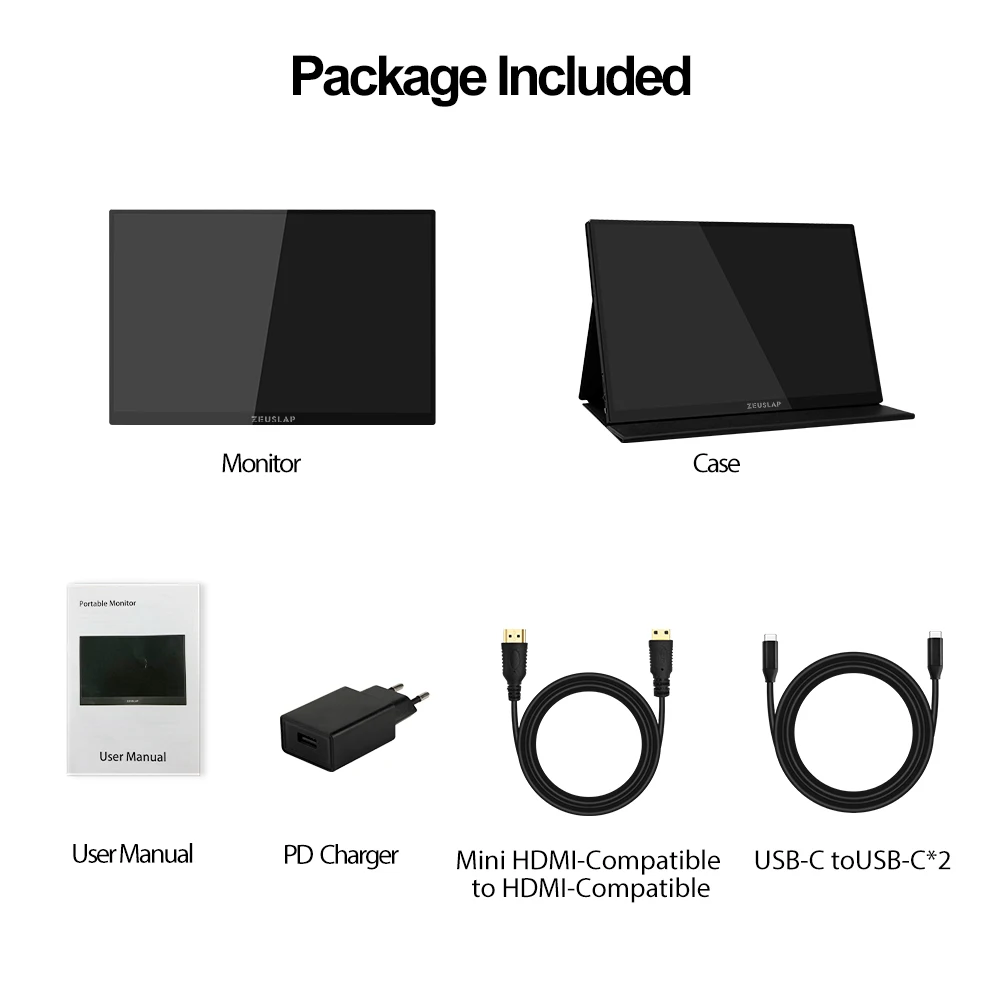 ZEUSLAP Portable Monitor Touch Screen 16" 2.5K 144hz Travel Display 2560*1600 For Laptop Computer Game Consoles Gift Man Gifts