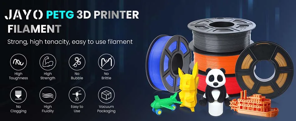 JAYO PETG Clear 3D Printer Filament 1.75 ±0.02mm 1.1kg/roll High Toughness Neatly Wound Filament Fit Most FDM Printer