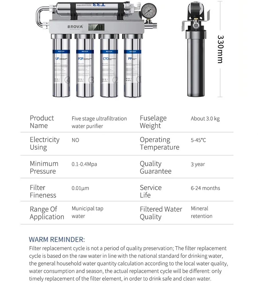 Upgrad Household Intelligent 5-Stage Ultrafiltration Water Purification System with Scale Inhibition Carbon Kitchen Water Filt