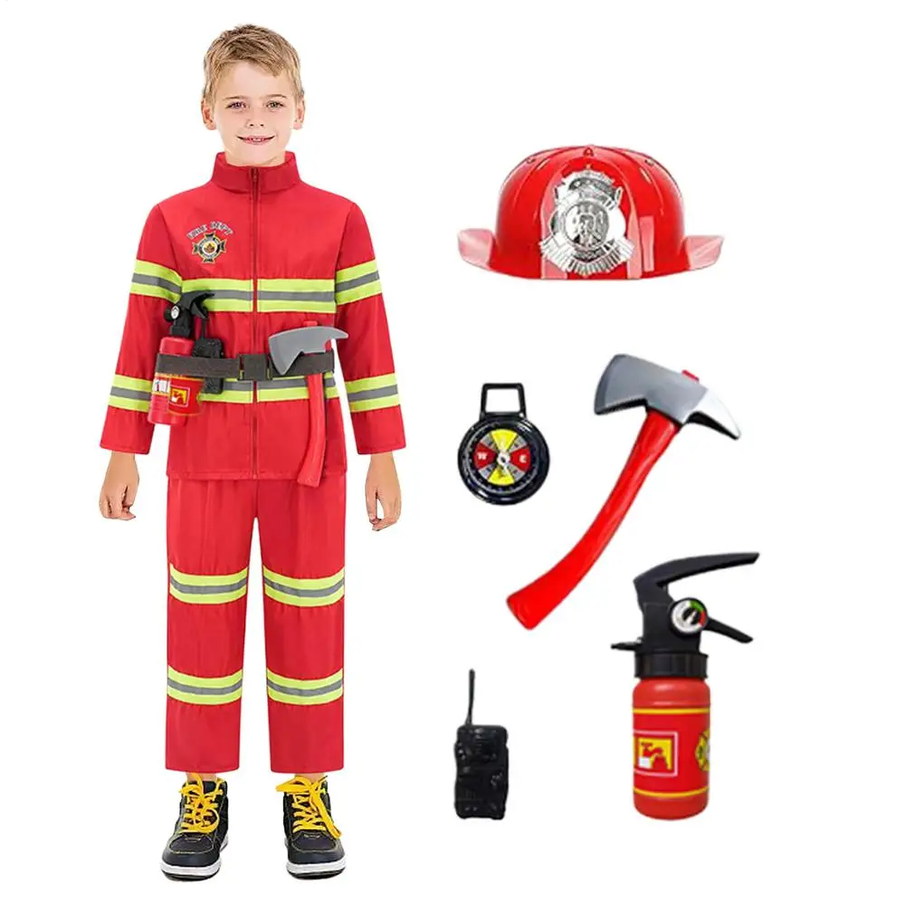 Kids Firefighter Halloween Cosplay Uniform Toys Children Firemen Role Work Clothing Suit Boy Girl Performance Party Costumes