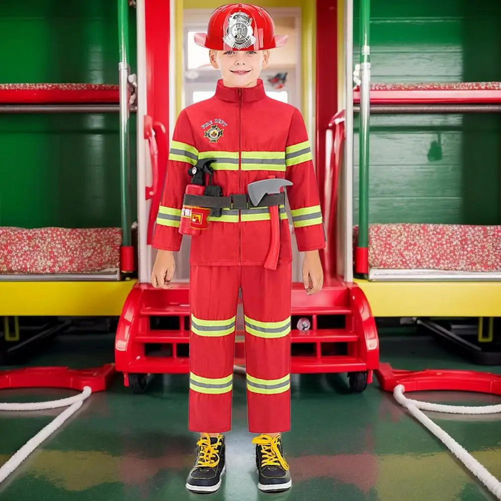 Kids Firefighter Halloween Cosplay Uniform Toys Children Firemen Role Work Clothing Suit Boy Girl Performance Party Costumes