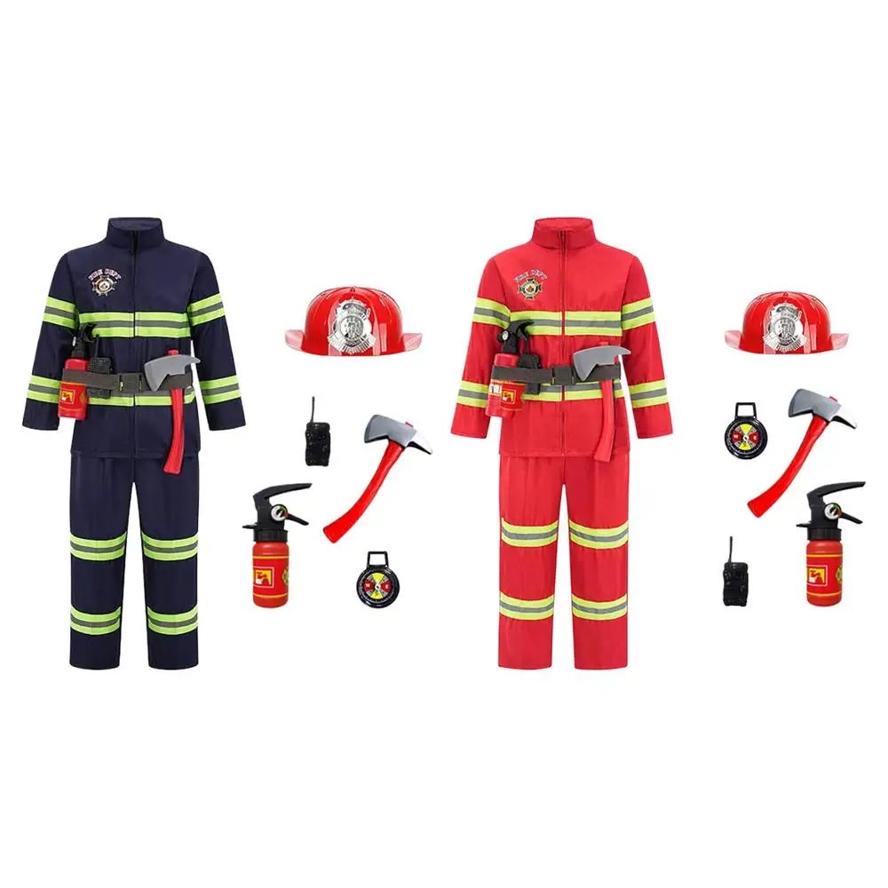 Kids Firefighter Halloween Cosplay Uniform Toys Children Firemen Role Work Clothing Suit Boy Girl Performance Party Costumes