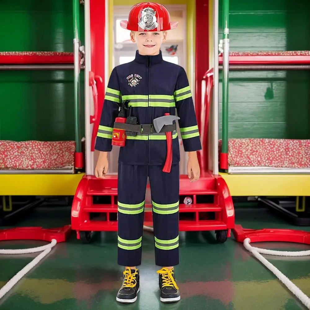 Kids Firefighter Halloween Cosplay Uniform Toys Children Firemen Role Work Clothing Suit Boy Girl Performance Party Costumes