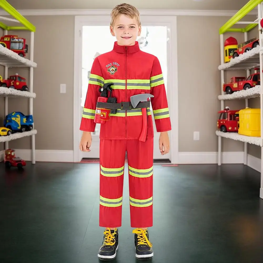 Kids Firefighter Halloween Cosplay Uniform Toys Children Firemen Role Work Clothing Suit Boy Girl Performance Party Costumes