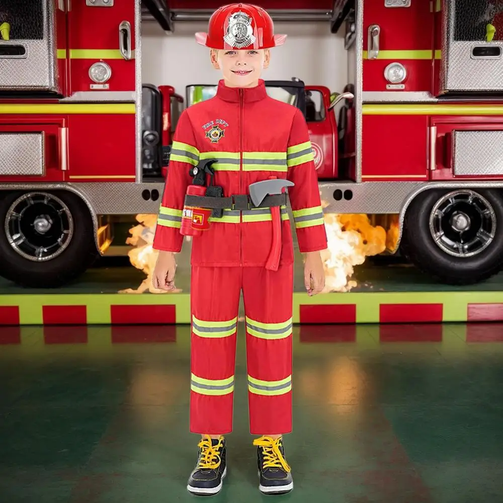 Kids Firefighter Halloween Cosplay Uniform Toys Children Firemen Role Work Clothing Suit Boy Girl Performance Party Costumes