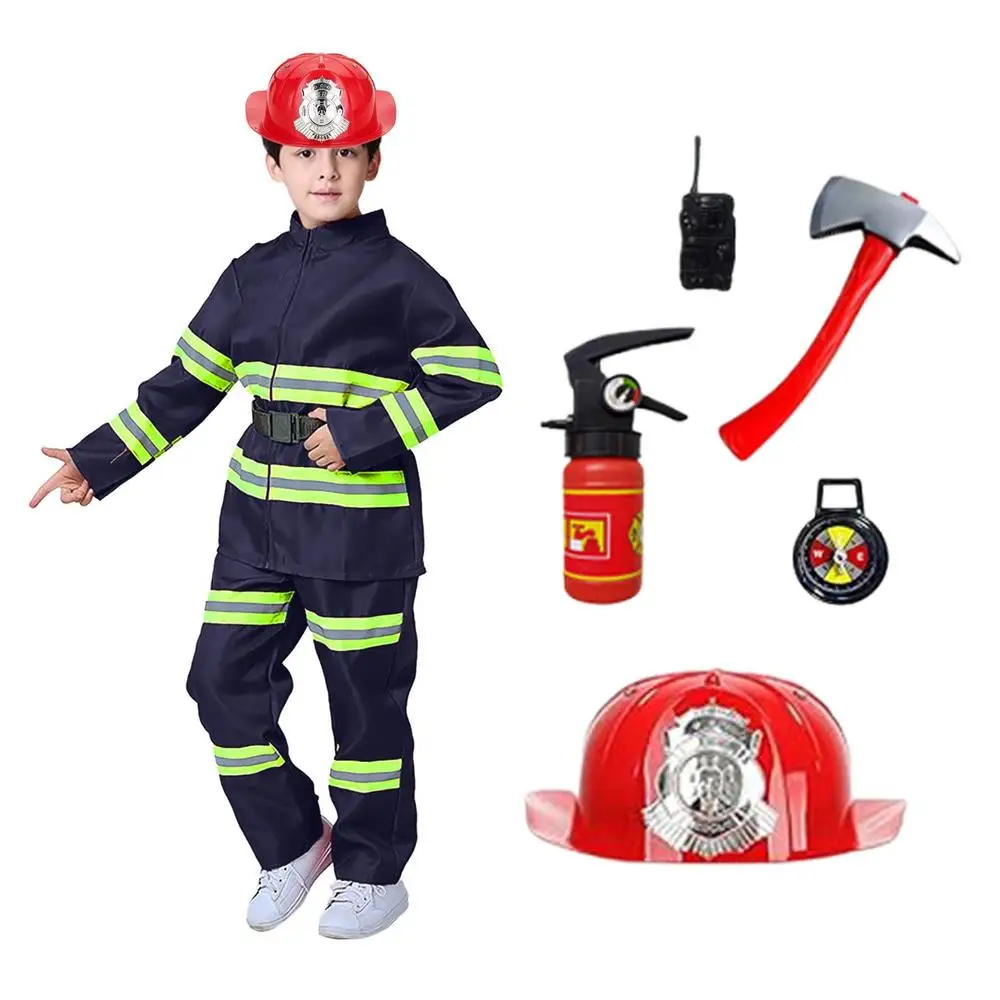 Kids Firefighter Halloween Cosplay Uniform Toys Children Firemen Role Work Clothing Suit Boy Girl Performance Party Costumes