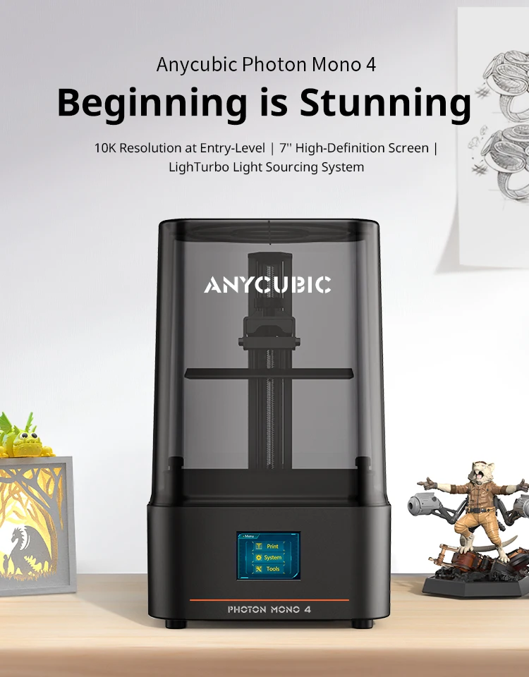 ANYCUBIC Photon Mono 4 Ultra LCD 3D Printer 7" 10K High Precision UV Resin 3D Printing 2.2L Build Volume Size 236mm*231mm*430mm