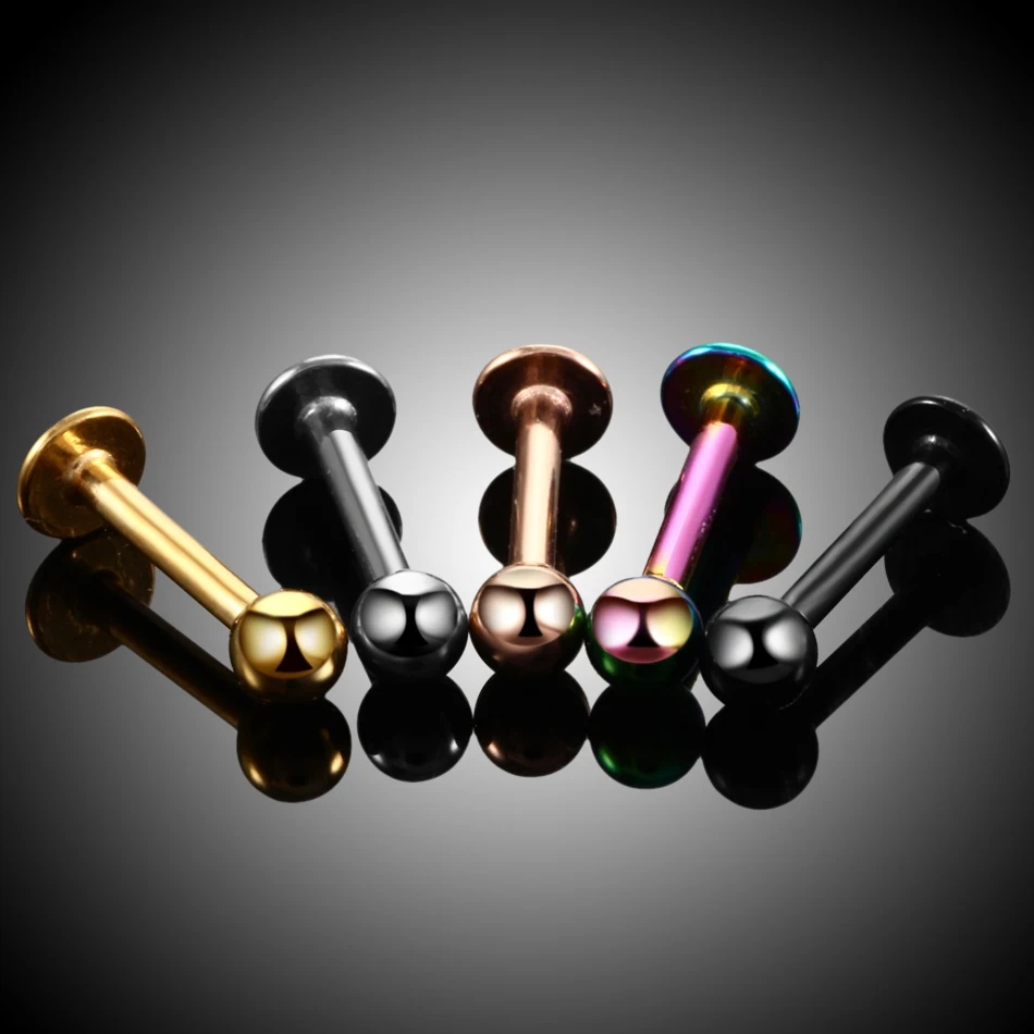 H-S Lot 1Piece Surgical Steel Assorted Colors Labret Stud Lip Piercing Ear Cartilage Tragus Helix Ring Fashion Charming Jewelry