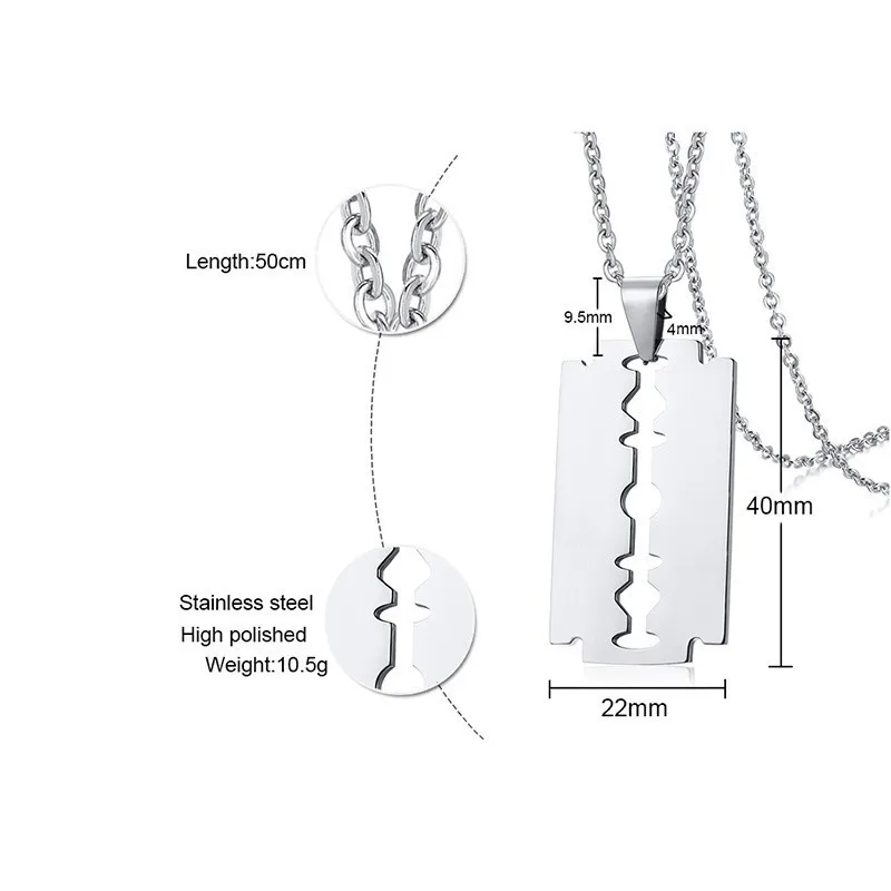 Stylish Double Edge Razor Blades Pendant for Men Necklace Stainless Steel Casual Male Collar Gifts With 20"/24" Chain