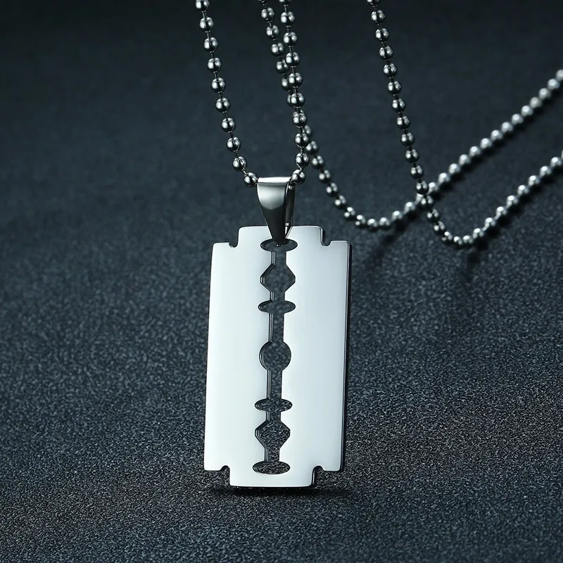 Stylish Double Edge Razor Blades Pendant for Men Necklace Stainless Steel Casual Male Collar Gifts With 20"/24" Chain