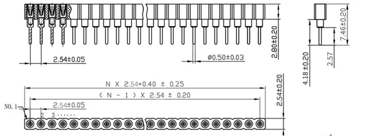 10Pcs/Lot Single Row 40Pin 2.54mm Round Female Pin Header