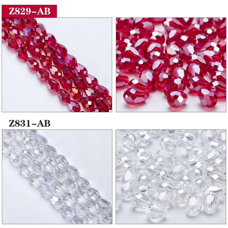 6x8mm Austria Faceted Teardrop Glass Beads AB Color Waterdrop Crystal Beads Loose Spacer Beads for Jewelry Making DIY Bracelet