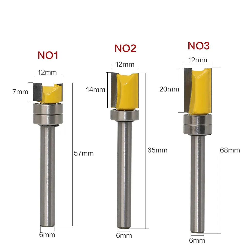 1pc Bearing Flush Trim Router Bit for Wood 6mm Shank Straight Bit Tungsten Woodworking Milling Cutter Tool