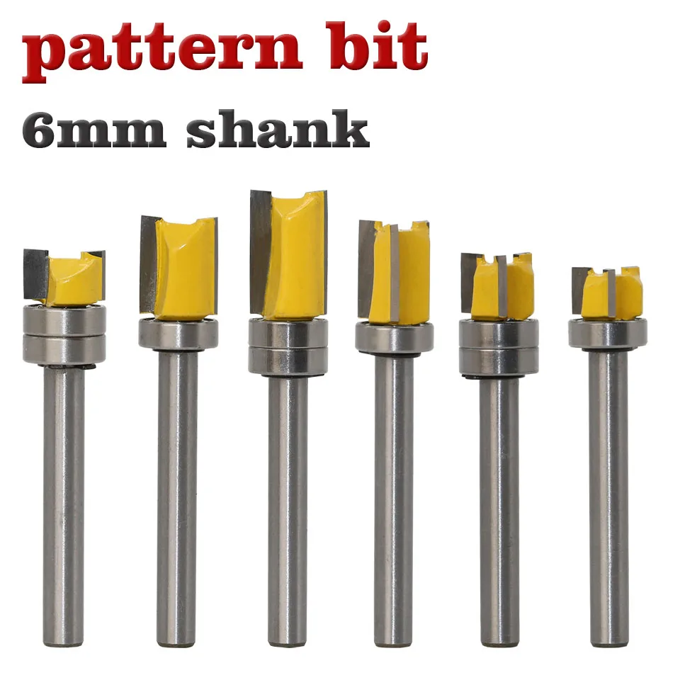1pc Bearing Flush Trim Router Bit for Wood 6mm Shank Straight Bit Tungsten Woodworking Milling Cutter Tool