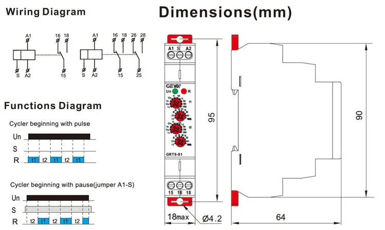 GEYA GRT8-S Asymmetric Cycle Timer Relay SPDT 220V 16A AC/DC12V-240V Electronic Repeat Relay
