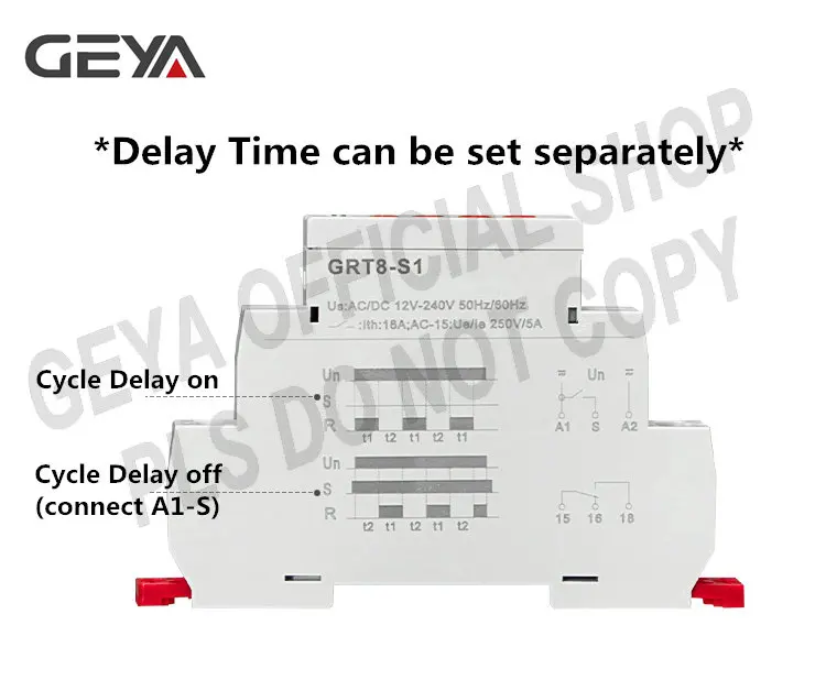 GEYA GRT8-S Asymmetric Cycle Timer Relay SPDT 220V 16A AC/DC12V-240V Electronic Repeat Relay