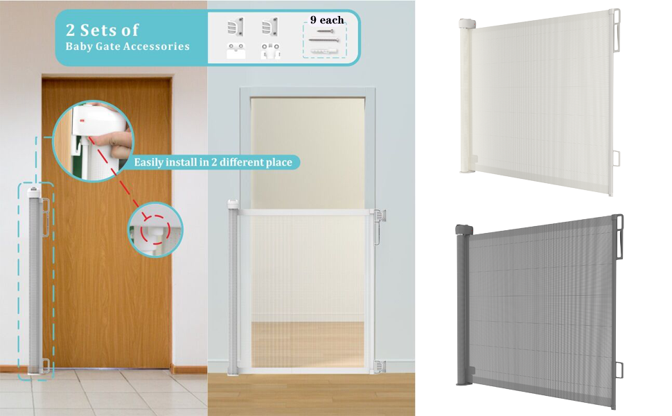 Retractable Stair Gate for Baby Pet, Extra Wide Baby Gate One-Hand Operation Safety Gate, Kids Safety Gate for Stairs, Hallways