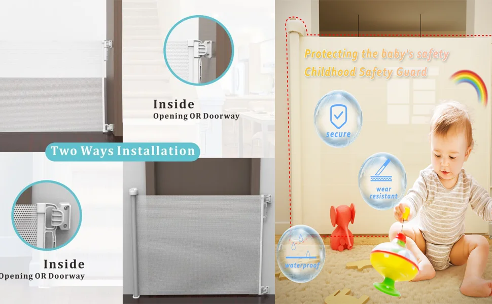 Retractable Stair Gate for Baby Pet, Extra Wide Baby Gate One-Hand Operation Safety Gate, Kids Safety Gate for Stairs, Hallways