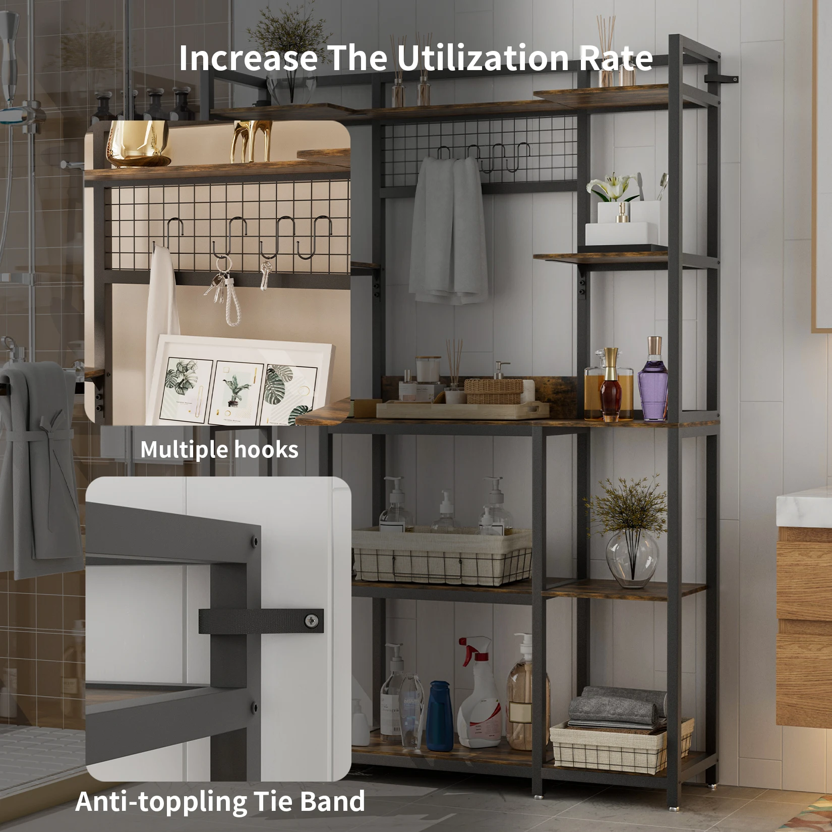 5 Tier Industrial Bookshelf Kitchen Baker Storage Rack Metal Organizer Shelves Unit