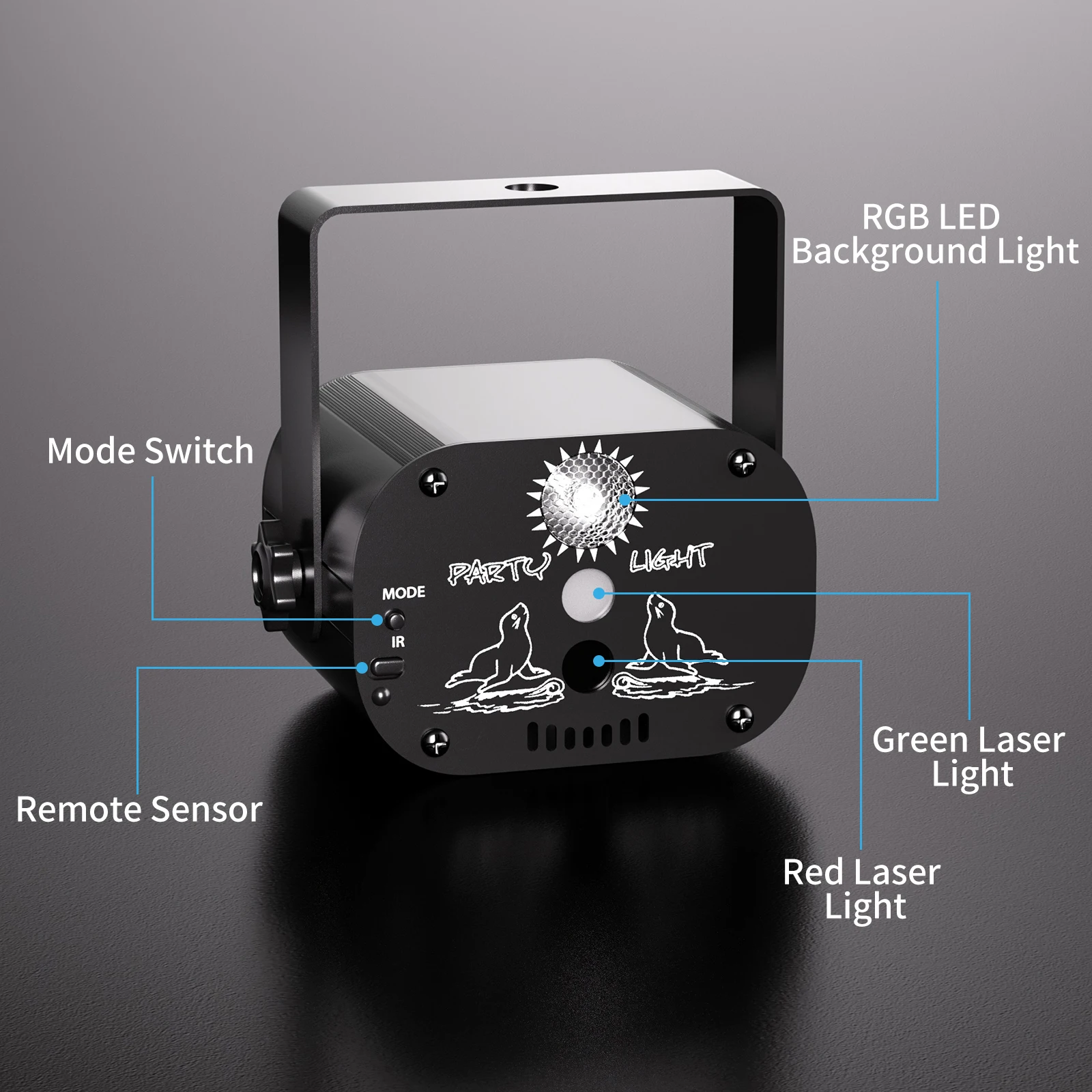 Gwong Mini RG Laser + RGB LED Party Light Remote Control Stage Effect Lighting with Suction Cup for DJ Concert Party Club KTV Disco