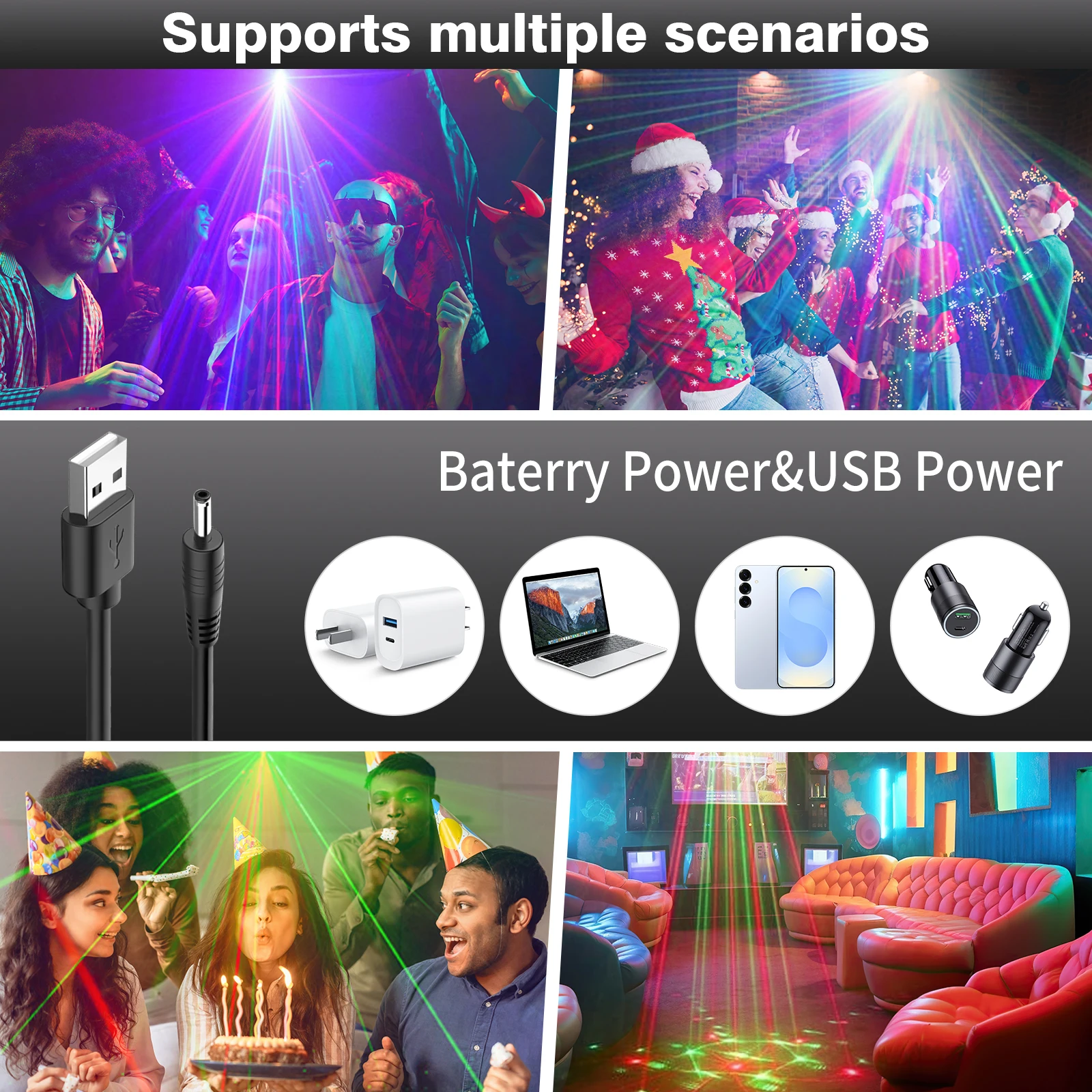 Gwong Mini RG Laser + RGB LED Party Light Remote Control Stage Effect Lighting with Suction Cup for DJ Concert Party Club KTV Disco