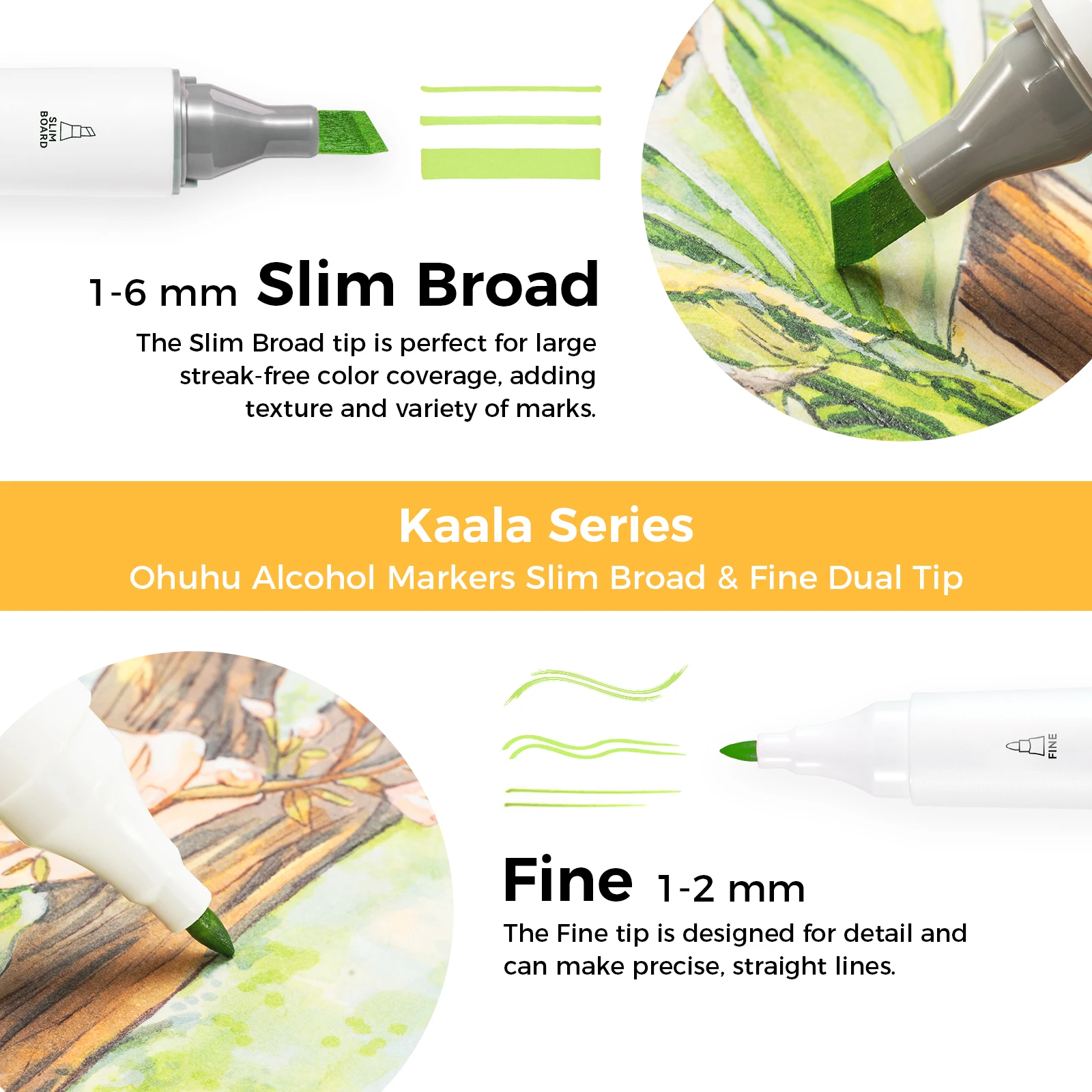 Ohuhu Kaala Marker Pen Set Color Markers Alcohol Art Markers Refillable Dual Tips Sketching Drawing Manga School Art Supplies