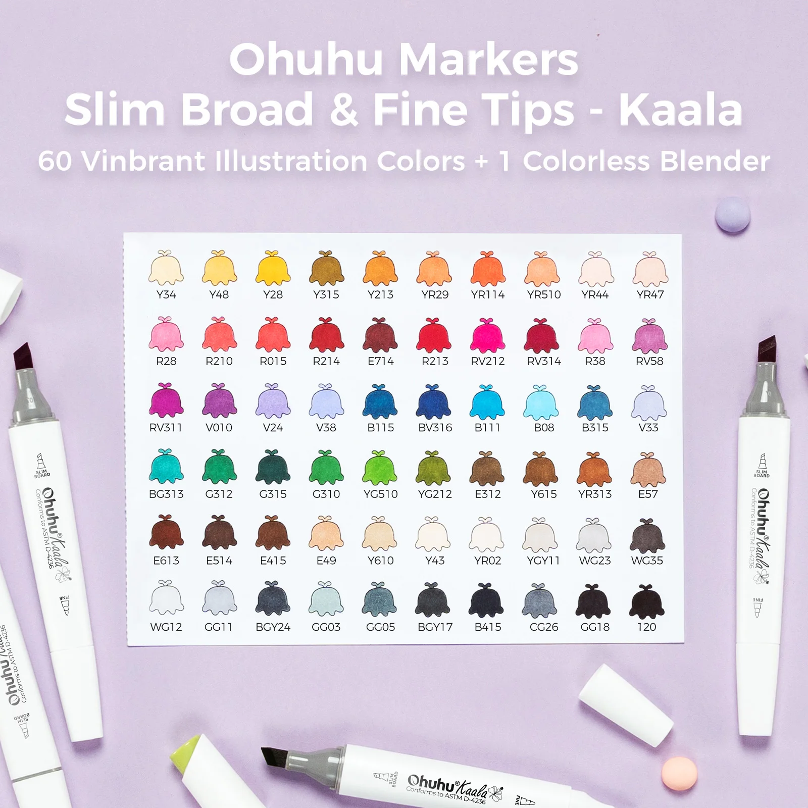 Ohuhu Kaala Marker Pen Set Color Markers Alcohol Art Markers Refillable Dual Tips Sketching Drawing Manga School Art Supplies