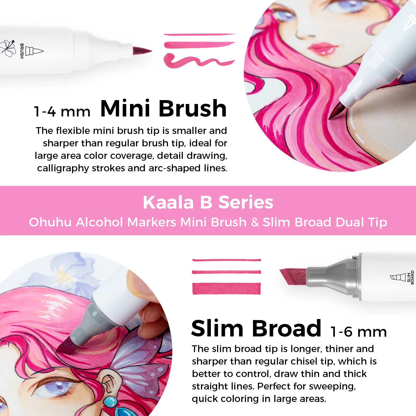 Ohuhu Kaala Marker Pen Set Color Markers Alcohol Art Markers Refillable Dual Tips Sketching Drawing Manga School Art Supplies