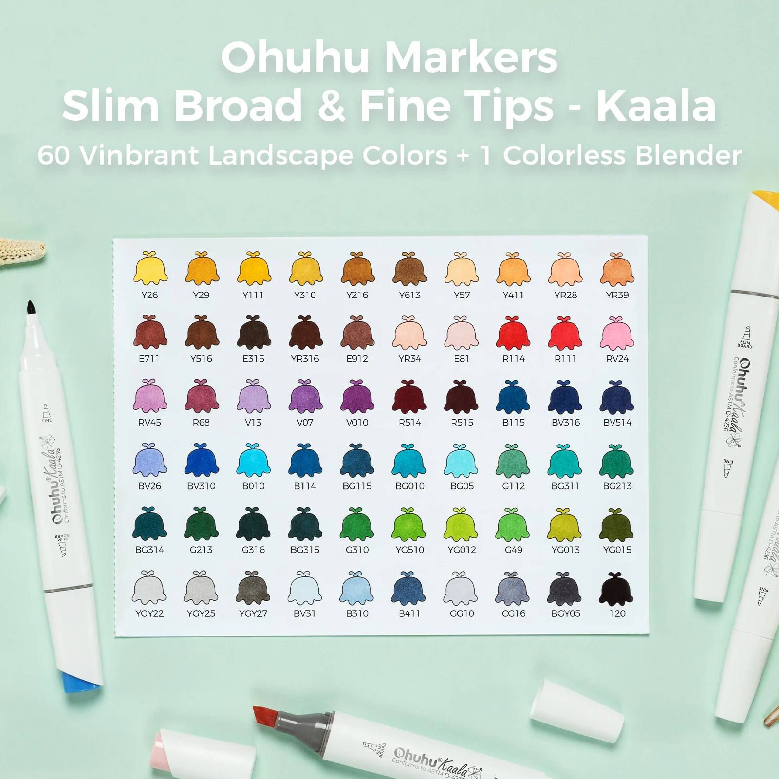 Ohuhu Kaala Marker Pen Set Color Markers Alcohol Art Markers Refillable Dual Tips Sketching Drawing Manga School Art Supplies