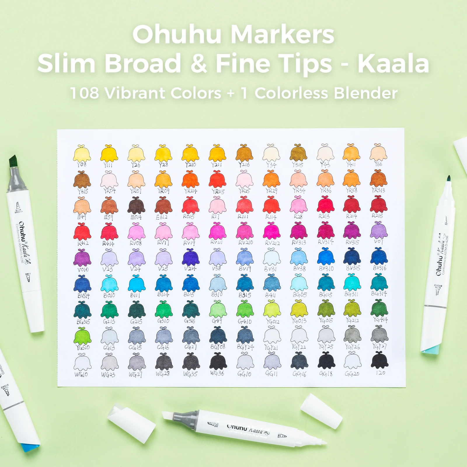 Ohuhu Kaala Marker Pen Set Color Markers Alcohol Art Markers Refillable Dual Tips Sketching Drawing Manga School Art Supplies