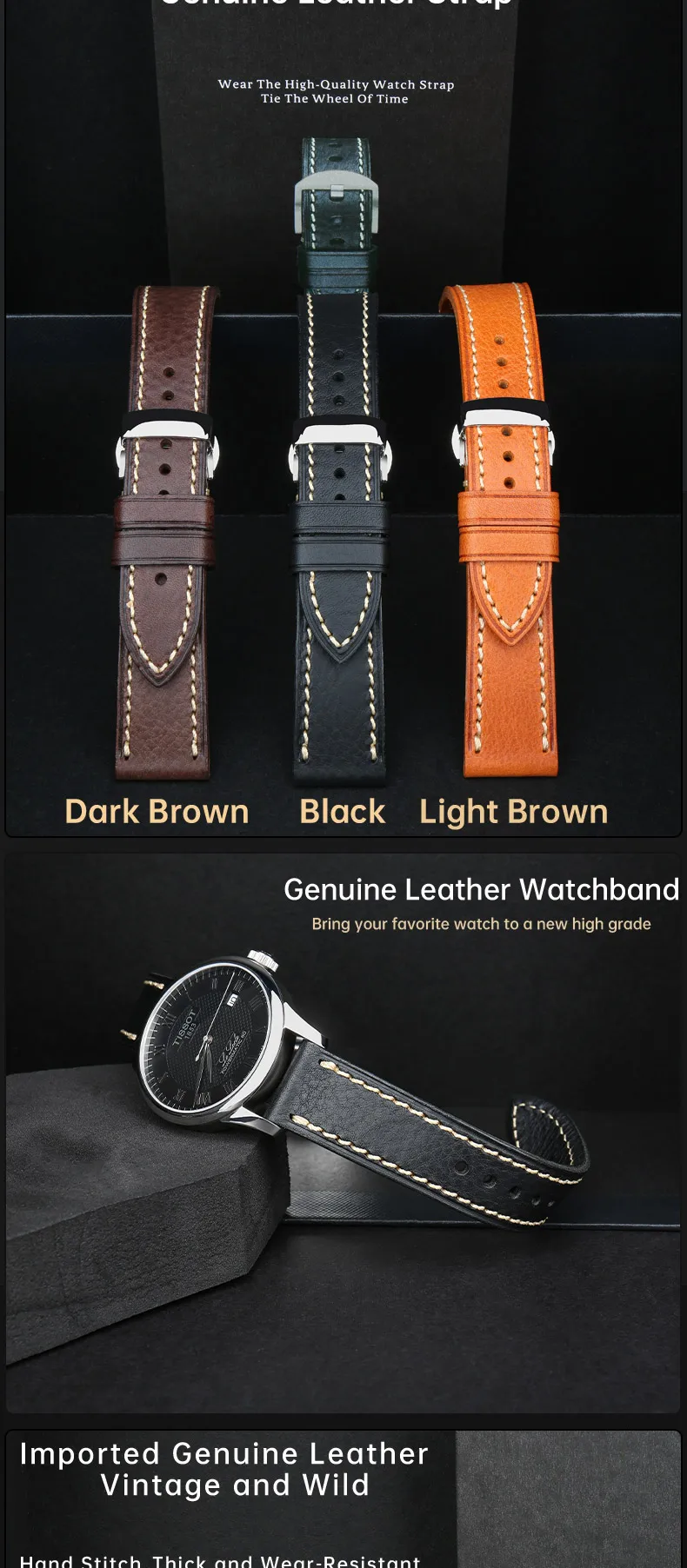 MAIKES Full Grain Cow Leather Strap Men's Vintage Watch Bracelet Handmade Accessories For Omega Hamilton watch band
