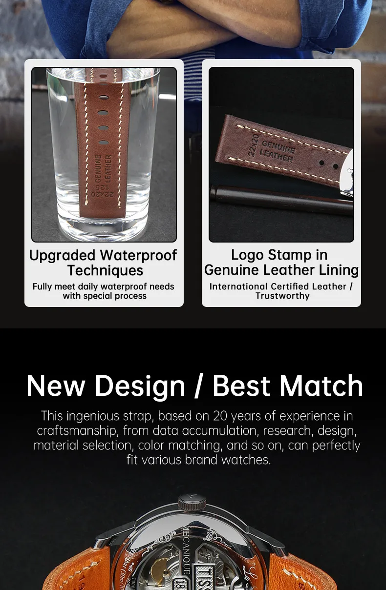 MAIKES Full Grain Cow Leather Strap Men's Vintage Watch Bracelet Handmade Accessories For Omega Hamilton watch band