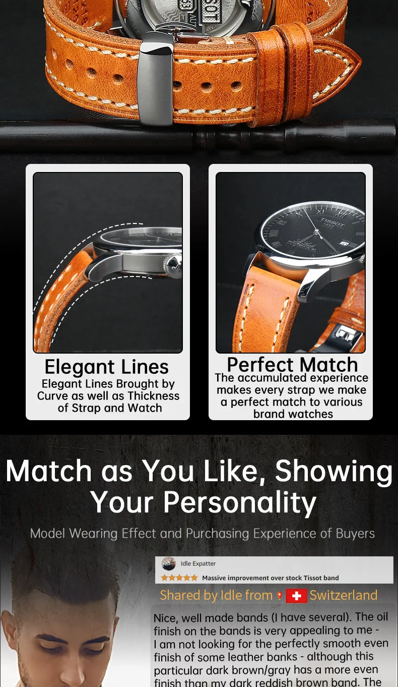 MAIKES Full Grain Cow Leather Strap Men's Vintage Watch Bracelet Handmade Accessories For Omega Hamilton watch band
