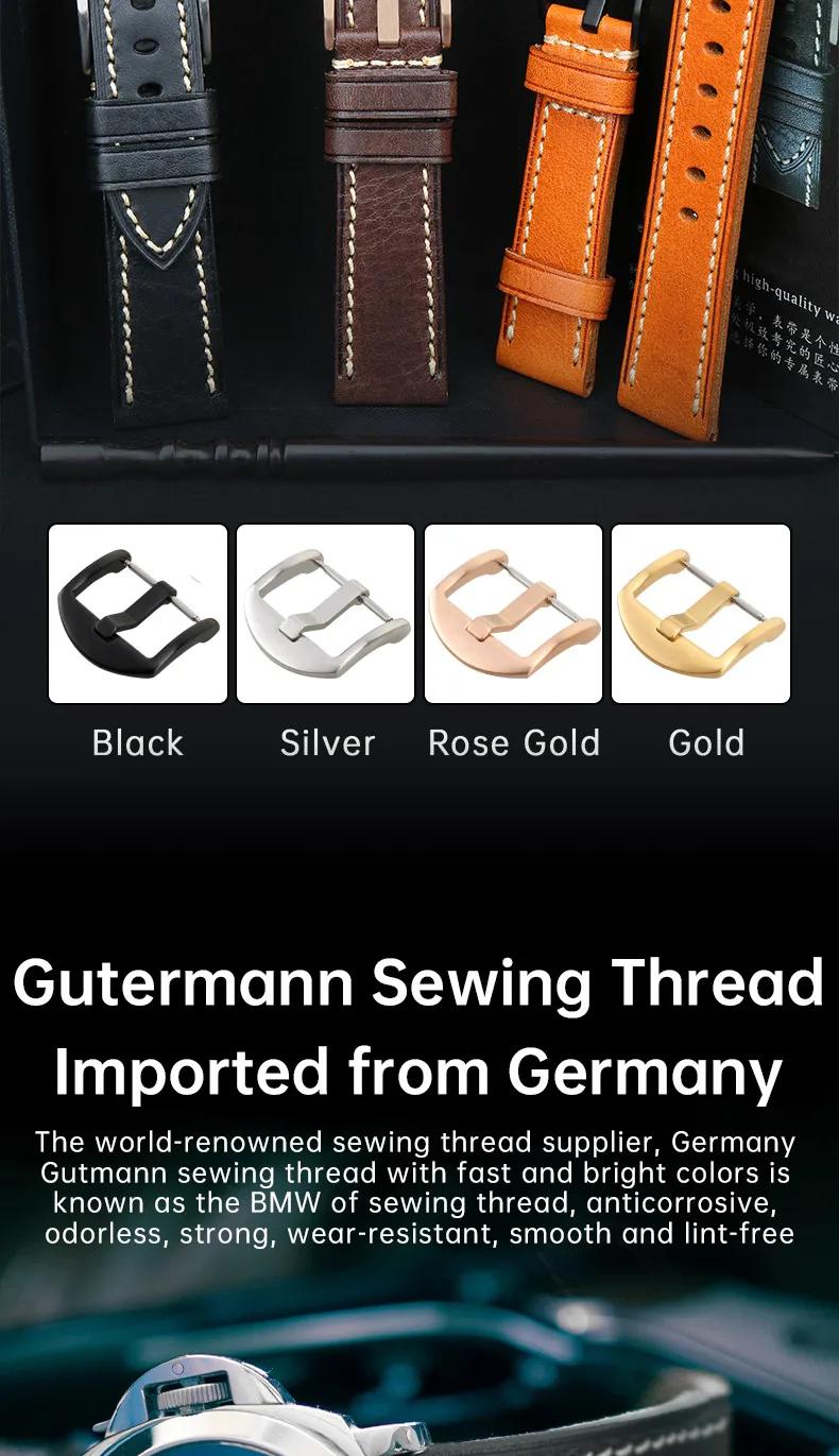 MAIKES Full Grain Cow Leather Strap Men's Vintage Watch Bracelet Handmade Accessories For Omega Hamilton watch band