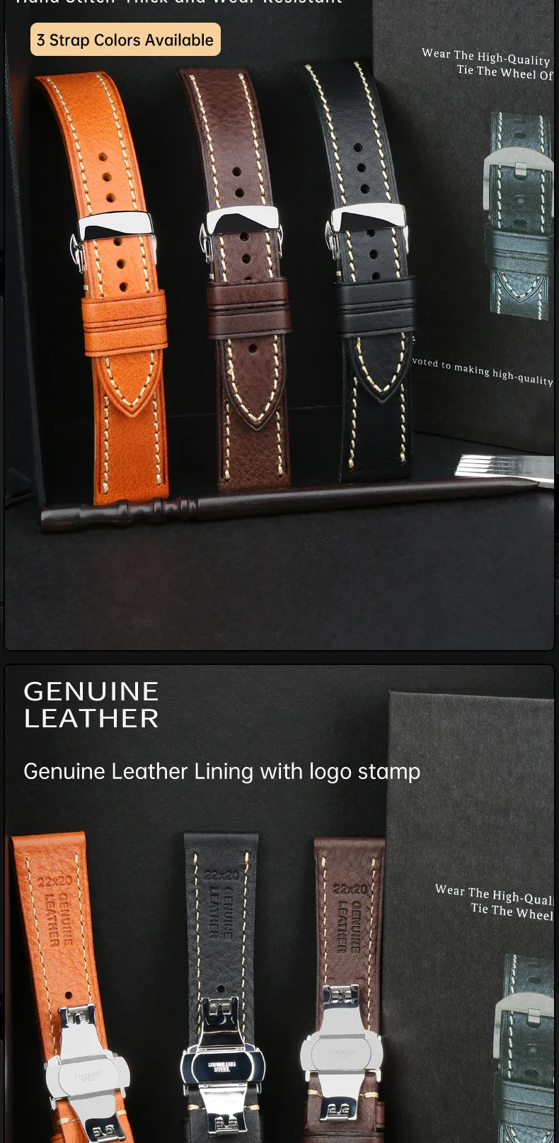 MAIKES Full Grain Cow Leather Strap Men's Vintage Watch Bracelet Handmade Accessories For Omega Hamilton watch band