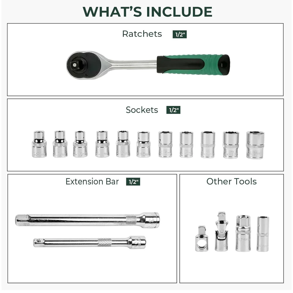 227pcs Socket Wrench Set Ratchet Torque Wrench Combo Kit Car Repair Tool 1/4 3/8 1/2 Ratchet Spanner Screwdriver Bits Hand Tool