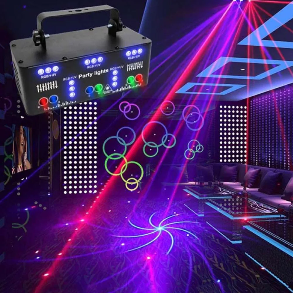 21 Hole DJ Disco Light RGB Party Beam Patterns Stage Laser Light Projector RGB UV LED Strobe Sound Party Holiday Wedding Lamp