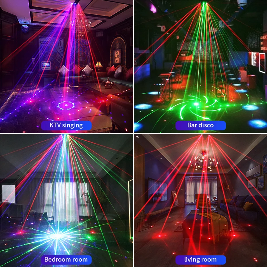 21 Hole DJ Disco Light RGB Party Beam Patterns Stage Laser Light Projector RGB UV LED Strobe Sound Party Holiday Wedding Lamp