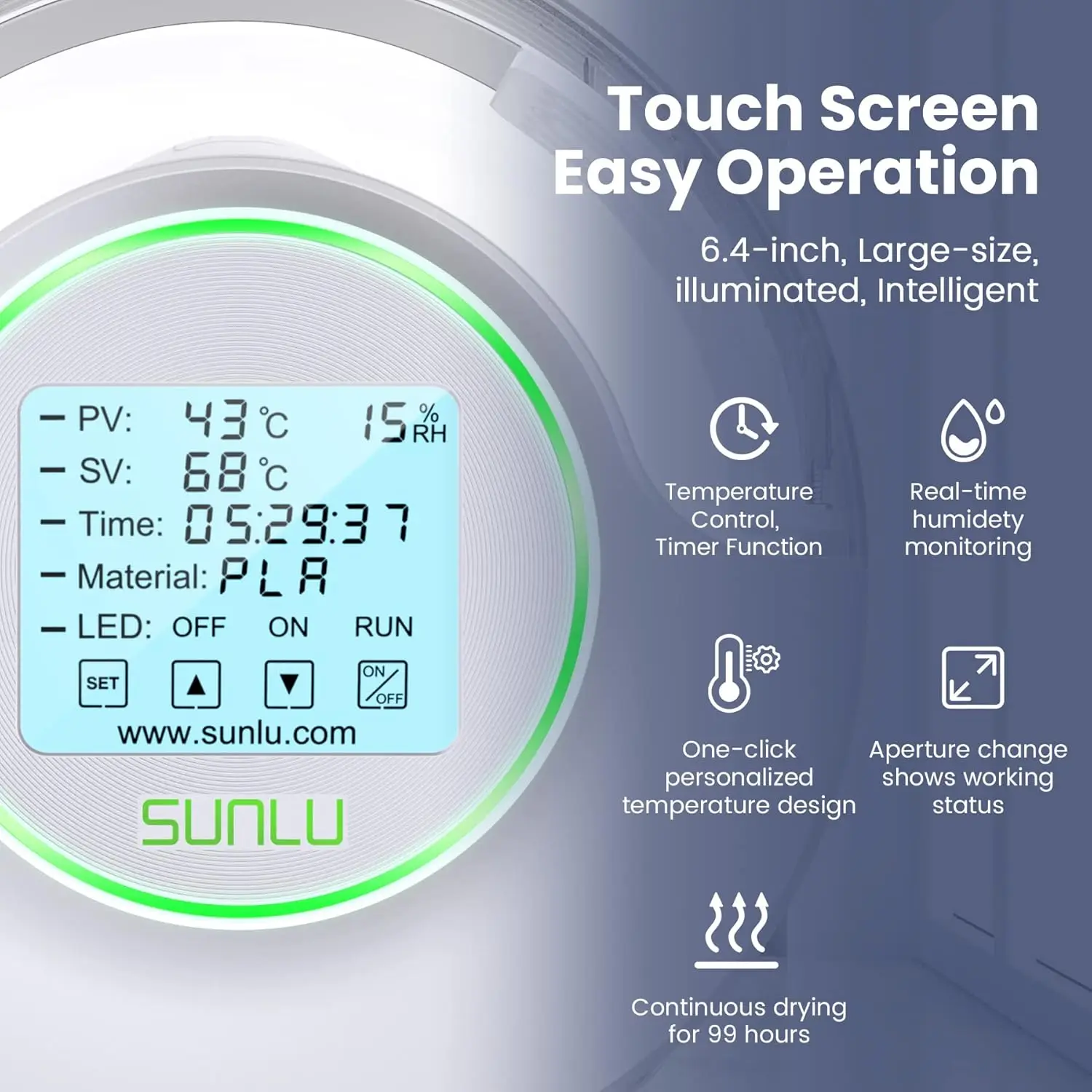 SUNLU S2 Filament Dryer 360° Surrounding Heating Storage Box with Fan LED Touch Screen for 3D Filament Dryer Printing Mate