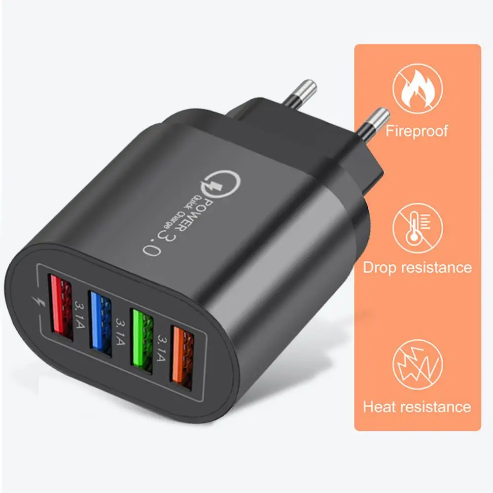 EU US Plug 3A USB Charger Multi Port 4 USB Quick Charger Portable Wall Mobile Charger Fast Charger Phone Charger Adapter