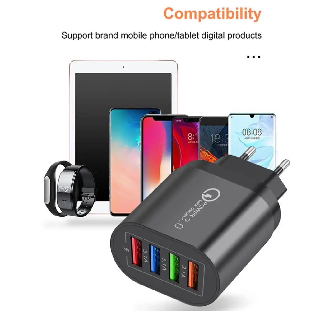 EU US Plug 3A USB Charger Multi Port 4 USB Quick Charger Portable Wall Mobile Charger Fast Charger Phone Charger Adapter