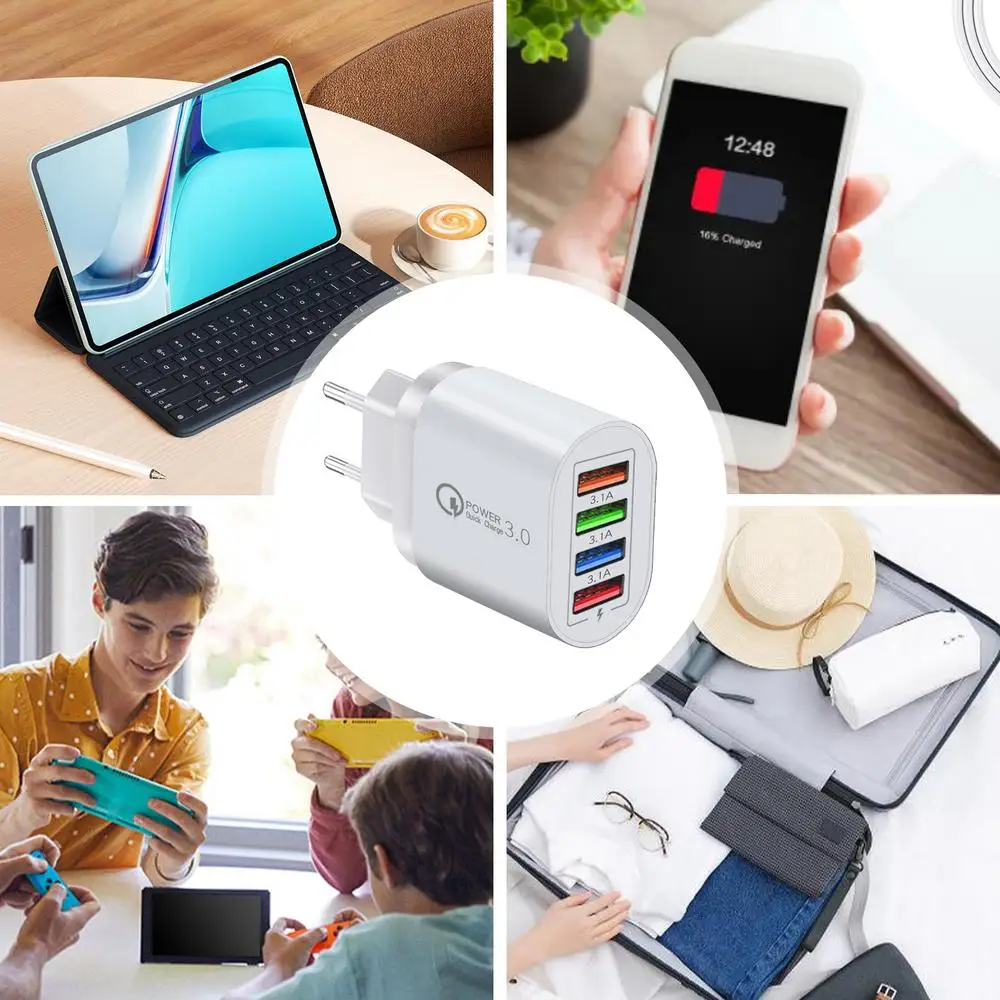 EU US Plug 3A USB Charger Multi Port 4 USB Quick Charger Portable Wall Mobile Charger Fast Charger Phone Charger Adapter