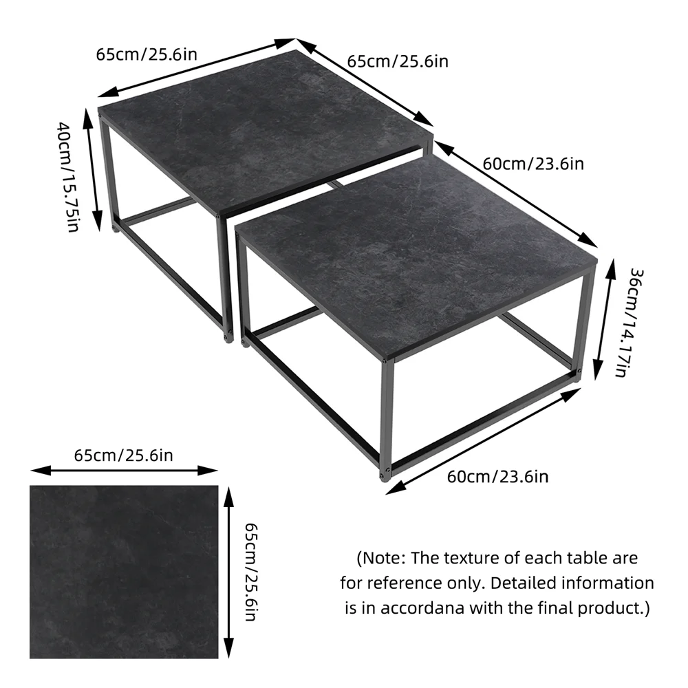 LUVODI Nesting Coffee Table Set of 2 Sintered Stone Top Black Metal Frame Space Saving Accent Tables for Living Room