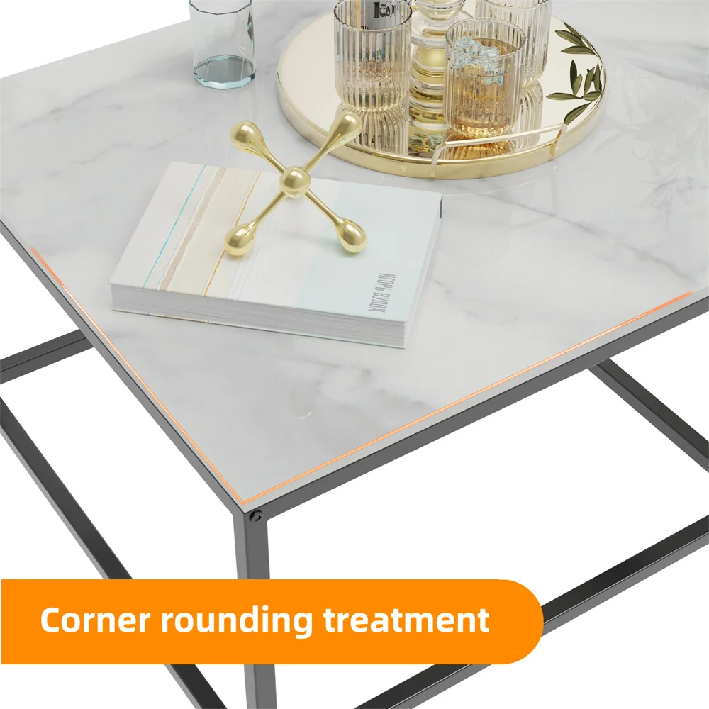 LUVODI Nesting Coffee Table Set of 2 Sintered Stone Top Black Metal Frame Space Saving Accent Tables for Living Room