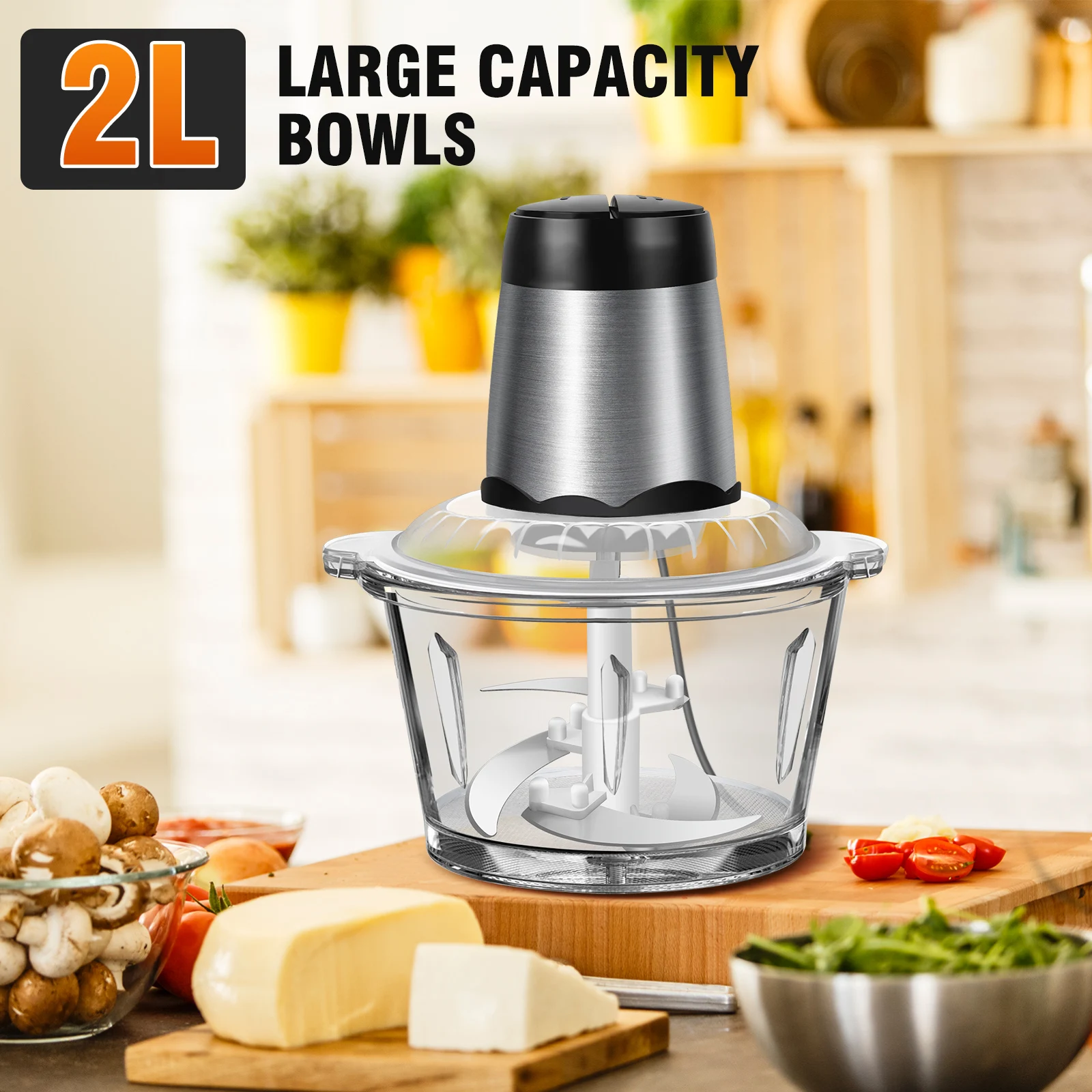 300W Electric Meat Grinder Mincer with 2 L Glass Container, 2 Speed, 4 Durable Blades, Easy to Use and Clean